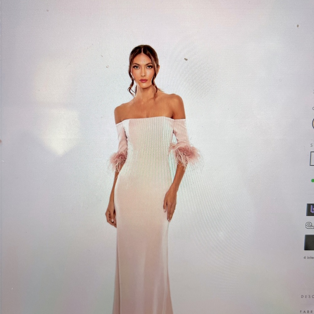 Mac Duggal Blush Pink Off-Shoulder Feather Cuff Mother of Bride/Groom Gown